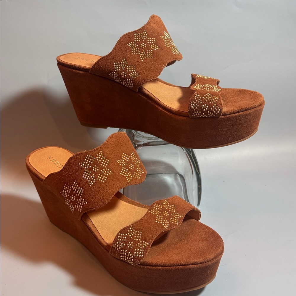 NEW Jack Rogers Margaux Suede Wedge Sandals Tan Sz 9m No box MSRP$148